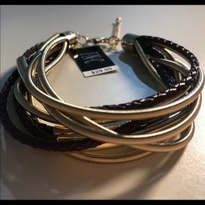 INC Leather & Gold-Tone Chain Bracelet NWT